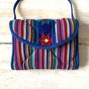 Fair Trade Stitched Purse Wallet Women’s Crossbody Bag Blue Purple Stripes
